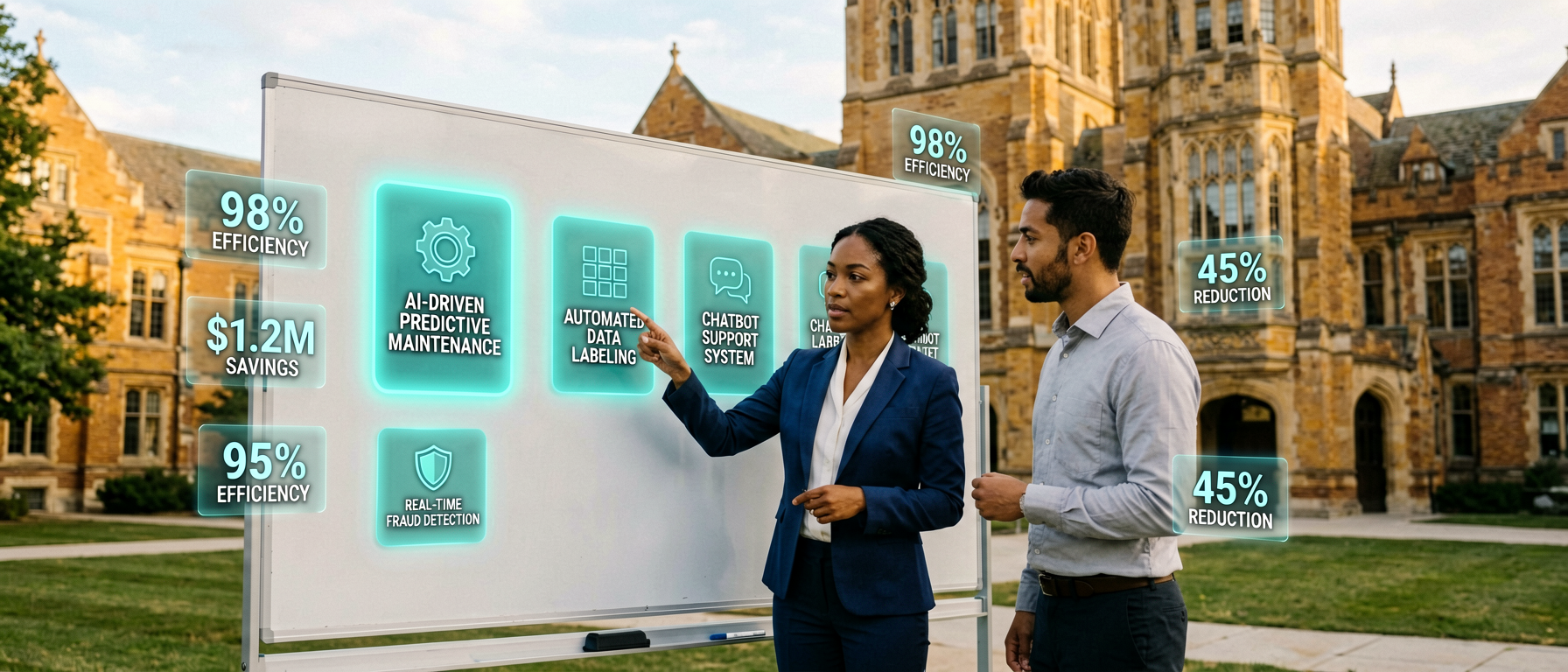 Diverse IT team identifying high-value AI use cases at a liberal arts institution