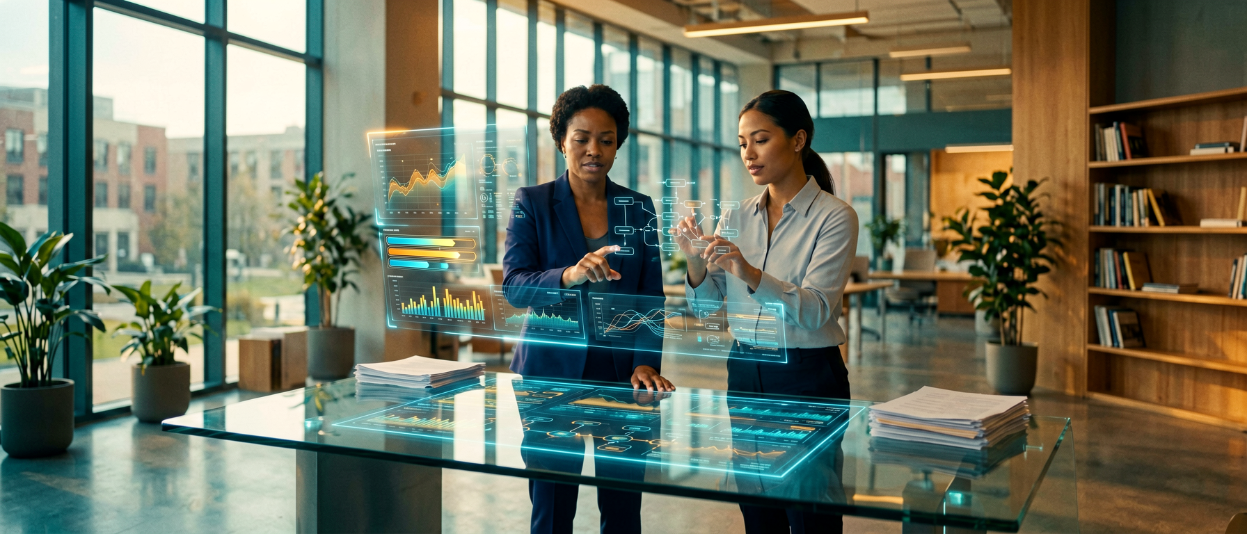 Diverse IT operations team using AI-powered workflow tools