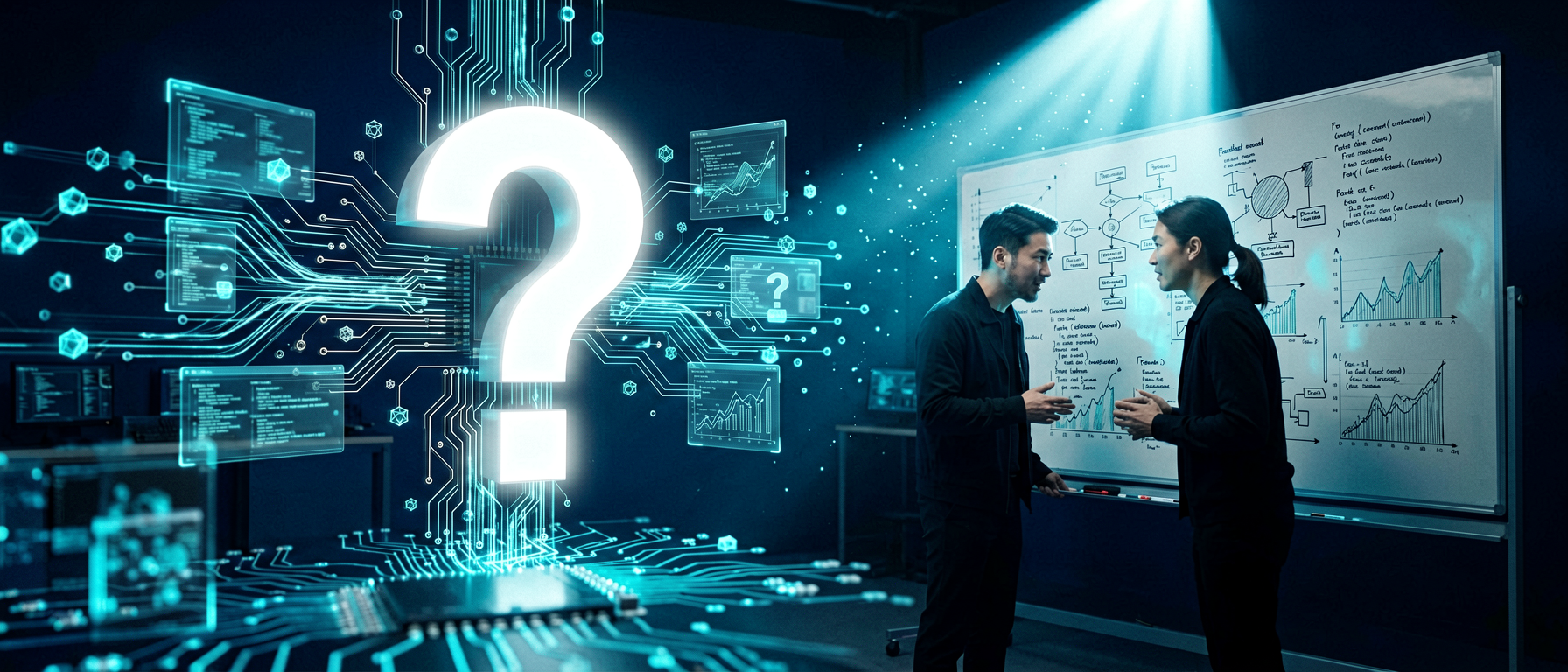 Abstract visualization of the transformative question driving AI automation